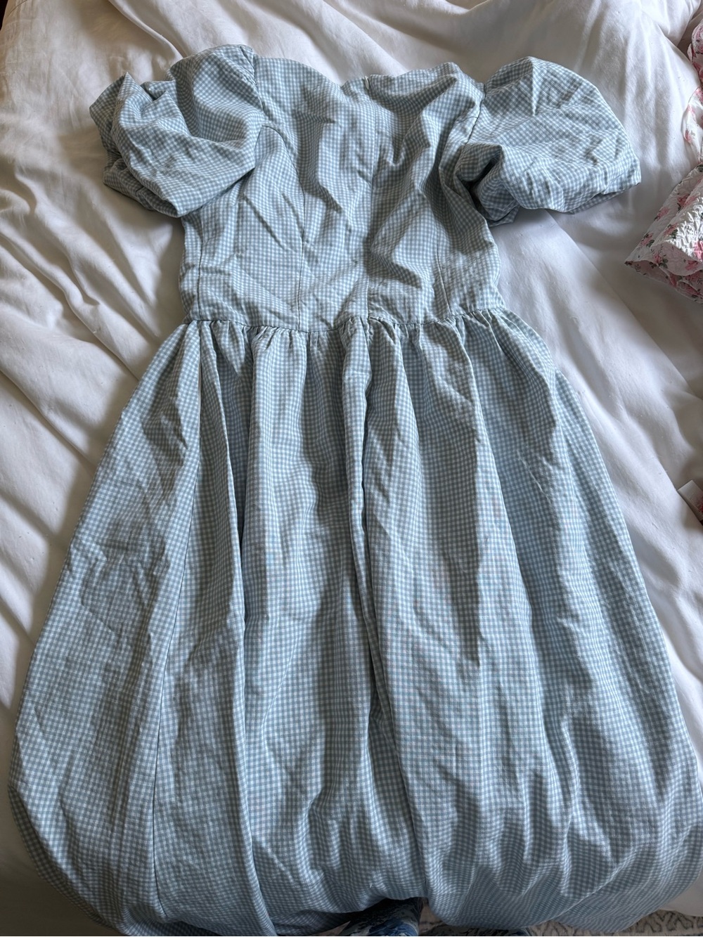 bohme Light Blue Gingham Midi Dress with Puff Sleeves - Picture 3 of 4